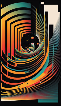 minimal color abstraction geometric poster design on black. Generative AIの素材