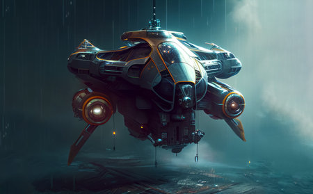 Futuristic Space Shuttle in a Stormy Sky. Generative AI.の素材