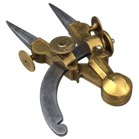 Vintage brass drafting compass dividers, PNG file with transparency.の写真素材