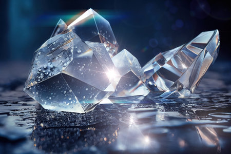 Melting Blue Cube Crystals on Shiny Gemstone Background. Generative AIの素材