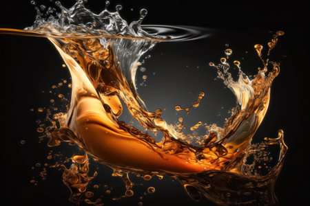 Abstract Orange Shape Liquid Wave Splash Illustration on black backgroundの素材