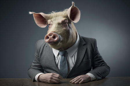 Portrait of Pork in a business suit. Generative AIの素材