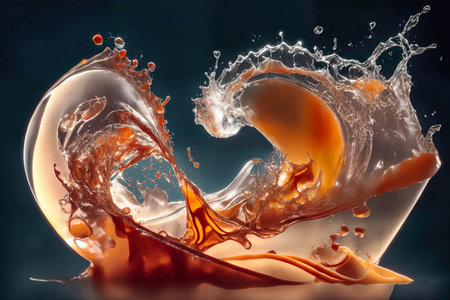 Abstract orange wave splash on black background. Generative AIの素材