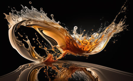 Abstract Orange Shape Liquid Wave Splash Illustration on black backgroundの素材