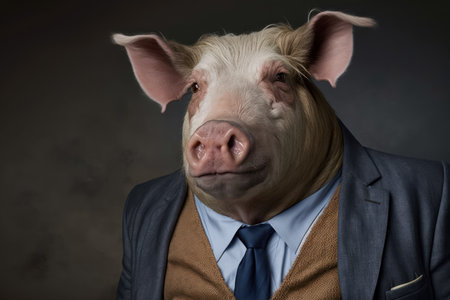 Portrait of Pork in a business suit. Generative AIの素材