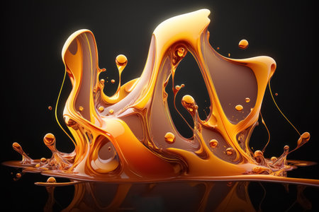Abstract Wavy flowing sticky orange liquid on black background. Generative AIの素材