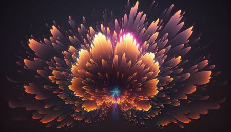 Glowing Abstract Flower Fractal on Black Background. Generative AIの素材