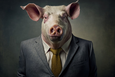Portrait of Pork in a business suit. Generative AIの素材