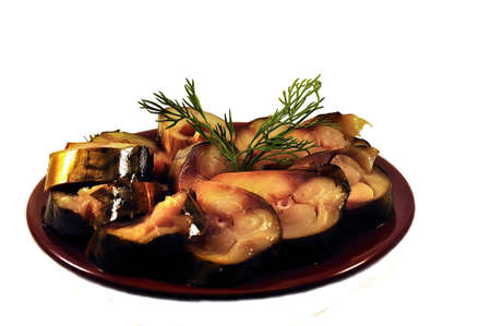 fish on the red plateの写真素材
