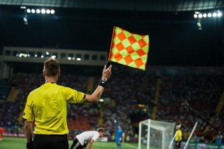 KHARKIV, UKRAINE - JUNE 08  Netherlands vs Denmark in action during football match in European soccer league  0 1 , June 08, 2012 in Kharkov, Ukraineのeditorial素材