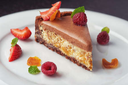 beautiful cake dessert with cream and fresh berryの写真素材