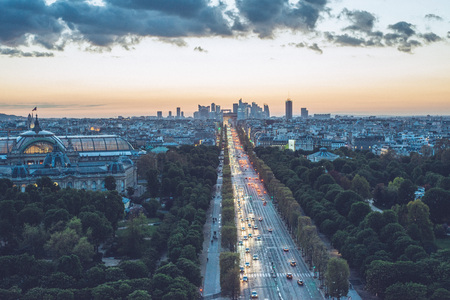 Champs Elysees (Paris, france) night top viewのeditorial素材