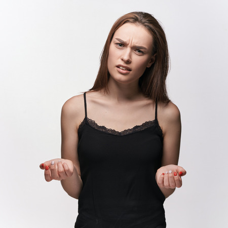 Natural beauty - emotional girl portrait on white backgrondの写真素材