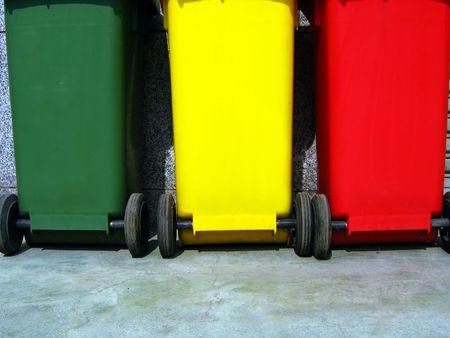 Trash Bins for Garbage Separation -- three colors for plastic, metal and burnablesの写真素材