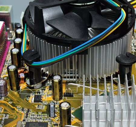Inside View of New Computer -- you can see the heat sink, the central processor, cooling fan and other partsの写真素材