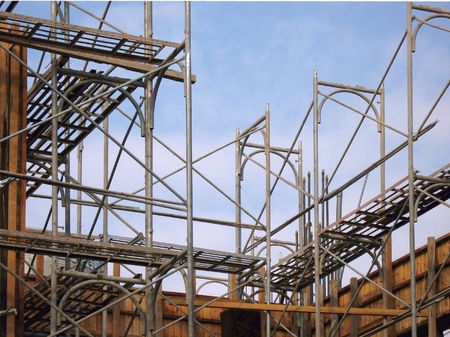 Building Site Scaffolding -- -- with wood framing in preparation for pouring cement