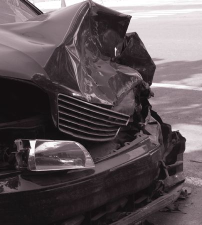 Car Wreck -- result of an impact with another vehicleの写真素材