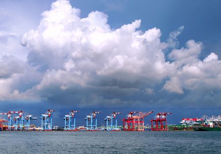 Harbor and Clouds -- a panoramic view of Kaohsiung Harbor in Taiwanの写真素材