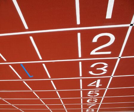 Unusual perspective of athletic race starting positionの写真素材