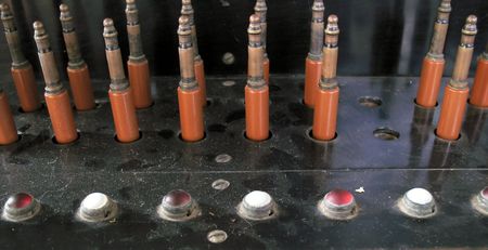Antique phone switching device with jacks and lightsの写真素材