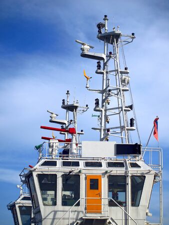 Mast and navigational equipment of a coastguard vesselの写真素材