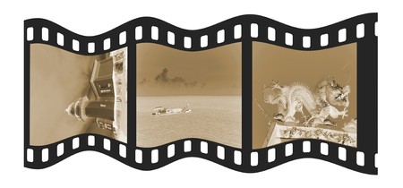 Old film strip with three negative images. All elements are the original creation of the authorの写真素材