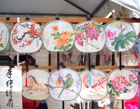 A New Year market with hand-painted fansのeditorial素材