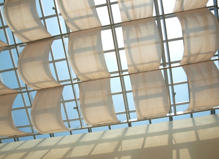 A modern ceiling design with transparent fabricの写真素材
