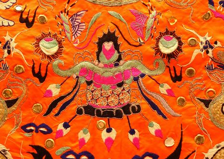 Detail of a traditional Chinese piece of clothing with handmade embroidery