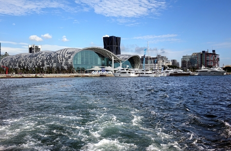 KAOHSIUNG, TAIWAN -- MAY 11, 2014: The newly opened Kaohsiung Exhibition Center during the 2014 Taiwan International Boat Show.のeditorial素材