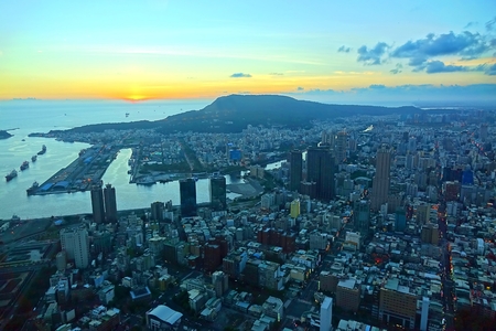 Beautiful view of the port city of Kaohsiung at duskの写真素材