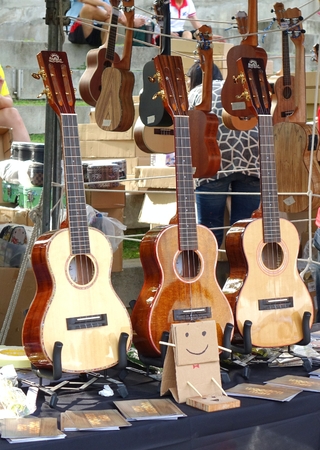 KAOHSIUNG, TAIWAN -- APRIL 23, 2016: Outdoor vendors sell musical string instruments at the 1st Pacific Rim Ukulele Festival, a free outdoor event.のeditorial素材