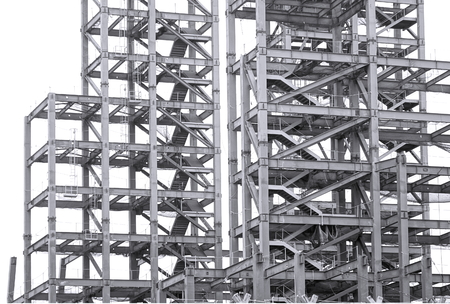 Monochrome image of a large steel structure for a construction project