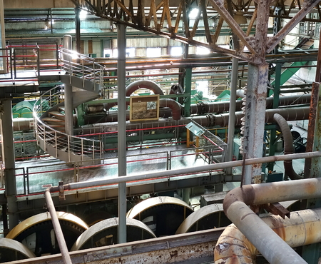 KAOHSIUNG, TAIWAN -- AUGUST 19, 2017: Abandoned vintage equipment and machinery in the former Chiaotou Sugar Refinery.のeditorial素材