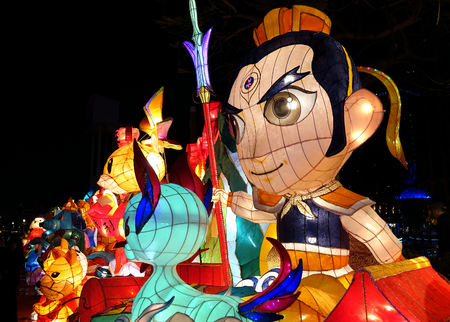 KAOHSIUNG, TAIWAN -- FEBRUARY 19, 2018: Colorful lanterns are on display  on the banks of the Love River during the 2018 Lantern Festival to welcome the Year of the Dog.のeditorial素材