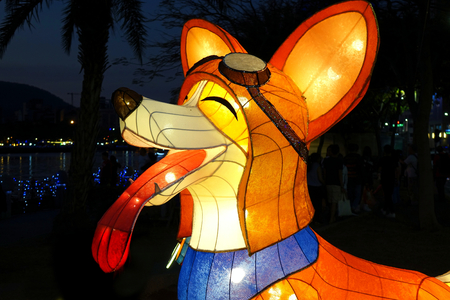 KAOHSIUNG, TAIWAN -- FEBRUARY 19, 2018: Colorful lanterns are on display  on the banks of the Love River during the 2018 Lantern Festival to welcome the Year of the Dog.のeditorial素材