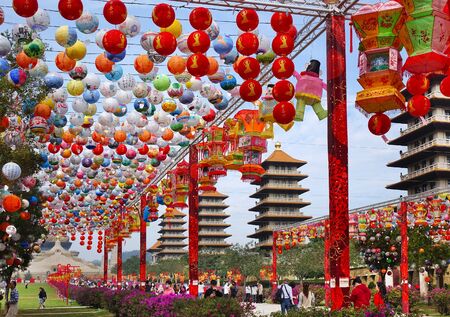 KAOHSIUNG, TAIWAN -- JANUARY 25, 2020: To celebrate the Chinese New Year the Fo Guang Shan Buddhist Monastery has put up colorful festive lanterns.のeditorial素材