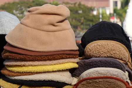 A street vendor in Taiwan sells warm hats for winter
の写真素材