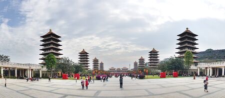 KAOHSIUNG, TAIWAN -- JANUARY 25, 2020: A panoramic view of the Buddha Memorial with its large pagodas at Fo Guang Shan Buddhist monastery.のeditorial素材