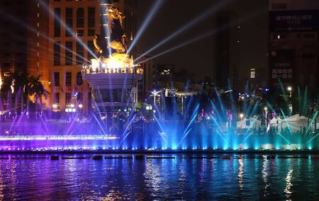 KAOHSIUNG, TAIWAN -- FEBRUARY 6, 2020: A colorful water show takes place during the Lantern Festival at the Love River.のeditorial素材