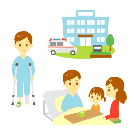 break a bone, injured man in hospital, family, nursingのイラスト素材