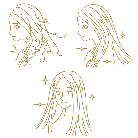 HAIR CARE, damaged hair and beautiful hair, womanのイラスト素材