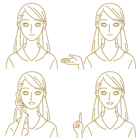 female staff guide phone suggest expressions setのイラスト素材