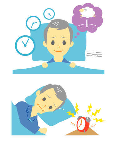 Insomnia, sleeplessness, old manのイラスト素材