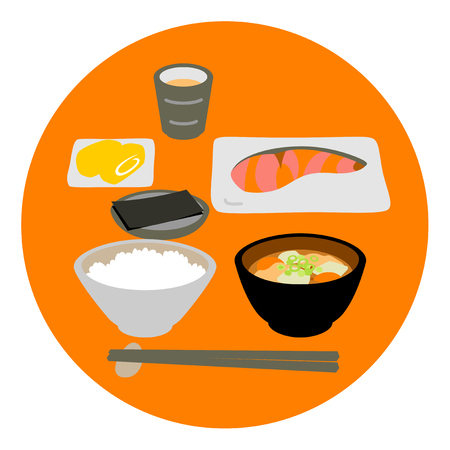 Japanese fish dish breakfastの写真素材