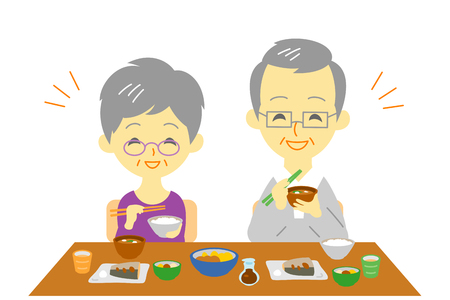 senior couple at dinner, Japanese mealの写真素材