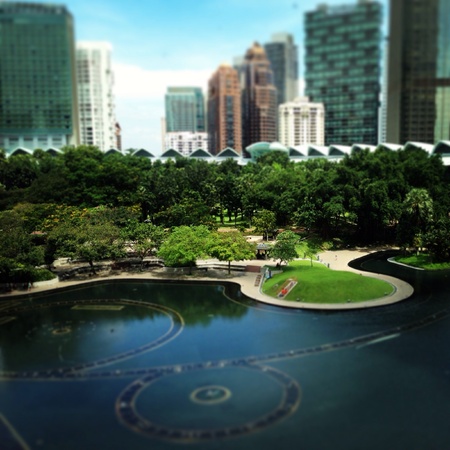 A tiltshift shot of the KLCCs garden areaの素材