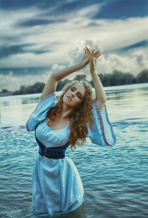 The girl in the riverの写真素材