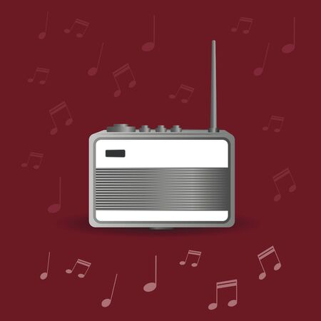 realistic vector modern radio with antenna on the red backgroundのイラスト素材