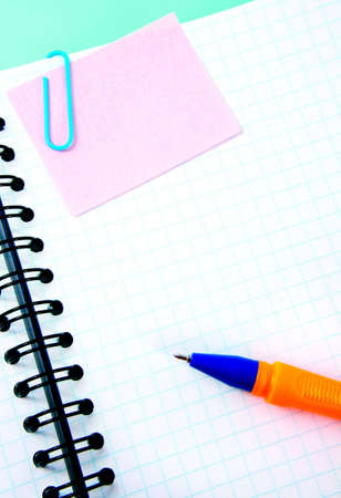 Background with a notebook, paper for record and the handle.